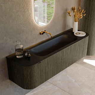 Mondiaz KURVE Ensemble de meuble salle de bain - 160x46x40cm - 1 tiroir - 2 portes - lavabo en solid surface - milieu - sans trou de robinet - Shadow