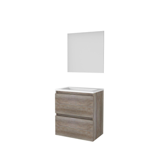 Basic-Line Ultimate 39 ensemble de meubles de salle de bain 60x39cm sans poignée 2 tiroirs lavabo acrylique 0 trous de robinetterie miroir éclairage mfc scotch oak