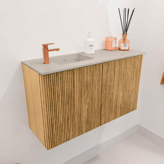 Mondiaz JOYA-DLUX 70cm toiletmeubel - kleur Oak - Wastafel FAYE positie Links 1 kraangat kleur Opalo.