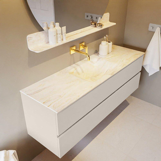 Mondiaz VICA-DLUX ensemble de meuble de salle de bain - 150cm - meuble sous-vasque lin - 2 tiroirs - lavabo encastrée nuage milieu - sans trous de robinet - version haute de 60cm - ostra