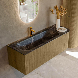 Mondiaz KURVE-DLUX Badkamermeubelset - 135x46x40cm - 1 lade - 1 deur - wastafel solid surface - links - 1 kraangat - Dusk