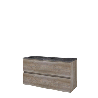 Basic-Line Start 46 ensemble de meubles de salle de bain 120x46cm sans poignée 2 tiroirs lavabo en pierre dure 0 trous de robinet et mfc scotch oak