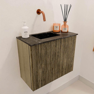 Mondiaz JOYA-DLUX 50cm toiletmeubel - kleur Dusk - Wastafel FAYE positie Links Zonder kraangat kleur Lava.