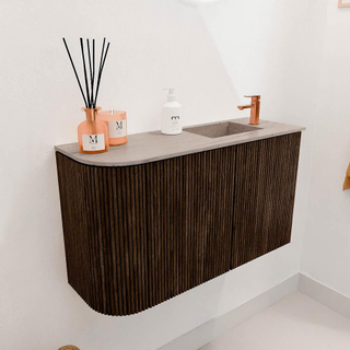 Mondiaz JOYA-DLUX 71.6cm toiletmeubel - ronding links kleur Walnut - Wastafel FAYE positie Rechts 1 kraangat kleur Saba.