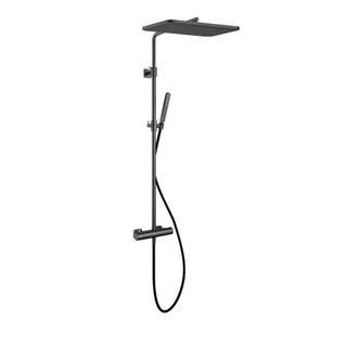 Hotbath Gal thermostatische regendoucheset met 27x40cm rechtoekige hoofddouche staafhanddouche Gunmetal geborsteld PVD