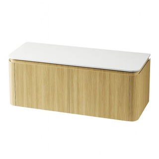 Saniclass Terra Badmeubelset - 120cm - 2 lades - afgeronde hoeken - topblad solid surface - sandwood (licht eiken)