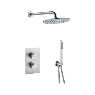 FugaFlow Eccelente Sobrado Colonne de douche pluie à encastrer thermostatique avec douche de tête 25cm et douchette stick Inox brossé PVD