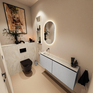 MONDIAZ TURE-DLUX Meuble toilette - 120cm - Plata - EDEN - vasque Ostra - position gauche - sans trou de robinet