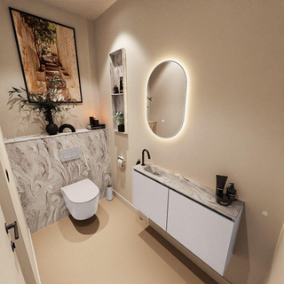 MONDIAZ TURE-DLUX Meuble toilette - 100cm - Cale - EDEN - vasque Glace - position gauche - 1 trou de robinet