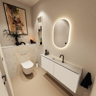 MONDIAZ TURE-DLUX Meuble toilette - 120cm - Talc - EDEN - vasque Ostra - position centrale - 1 trou de robinet