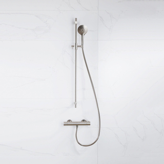 FugaFlow Eccelente Sobrado Mitigeur de douche - avec barre de curseur - douchette ronde - flexible lisse - Inox brossé PVD