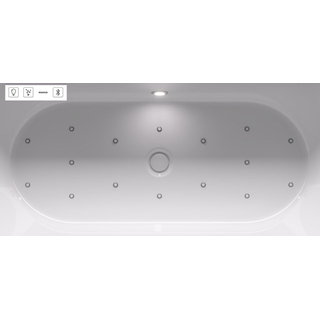 Riho Desire halfvrijstaand bad - 180x84cm - Middenopstelling - met LED-plint - Sparkle - met chromen badvuller - acryl wit hoogglans