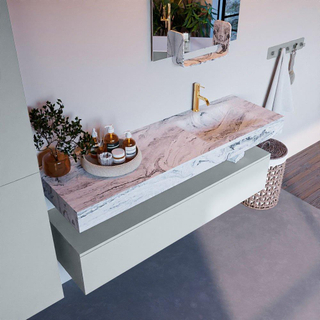 Mondiaz ALAN-DLUX Ensemble de meuble - 150cm - meuble Clay mat - 1 tiroir - Lavabo Cloud Glace suspendu - vasque Droite - 1 trou de robinet