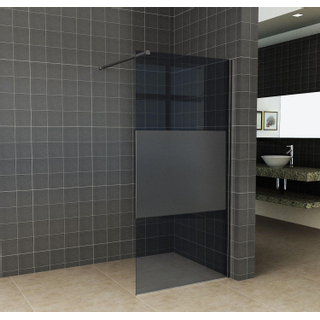Douche à l'italienne Wiesbaden Slim 100x200cm 8mm verre nano verre fumé mat noir mat