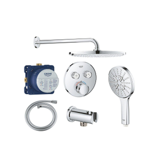 Grohe Grohtherm Ensemble de douche pluie - encastrable - pommeau rond - douchette ronde - bras mural courbé - chrome