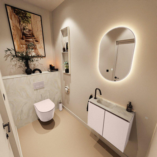 MONDIAZ TURE-DLUX Meuble toilette - 60cm - Rosee - EDEN - vasque Ostra - position gauche - 1 trou de robinet