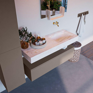 Mondiaz ALAN-DLUX Ensemble de meuble - 120cm - meuble Smoke mat - 1 tiroir - Lavabo Cloud Ostra suspendu - vasque Droite - 0 trous de robinet