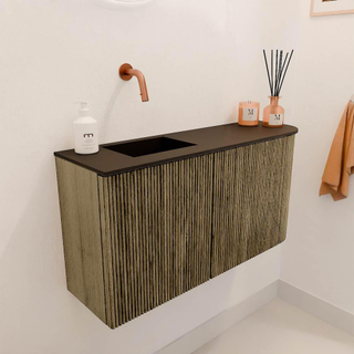 Mondiaz JOYA 81.6cm meuble de salle de bains - arrondi droit couleur Dusk - Vasque FAYE position Gauche Sans trou de robinet couleur Urban