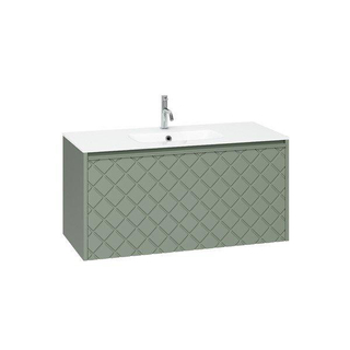 Crosswater Vergo ensemble de meubles de salle de bain - 99.8x47.6x45.5cm - 1 lavabo verre - blanc - 1 trou pour robinet - 1 tiroir - vert sauge