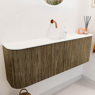 Mondiaz JOYA 123.2cm toiletmeubel - ronding links en rechts kleur Dusk - Wastafel FAYE positie Midden Zonder kraangat kleur Talc.