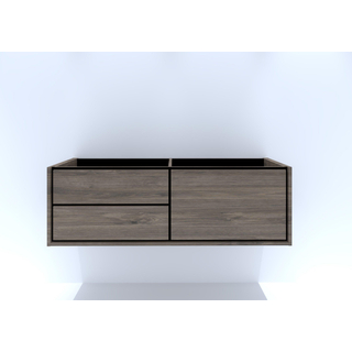 HR Badmeubelen Rize meuble sous lavabo - 2 tiroirs gauche (70cm)/1 tiroir haut droit (70cm) - sans poignée push2open - 140 x 45 x 45 cm - espresso