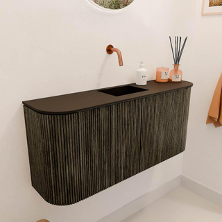 Mondiaz JOYA 93.2cm meuble de salle de bains - arrondi gauche et droit couleur Shadow - Vasque FAYE position Milieu Sans trou de robinet couleur Urban