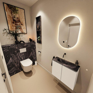 MONDIAZ TURE-DLUX Meuble toilette - 60cm - Talc - EDEN - vasque Lava - position gauche - sans trou de robinet