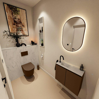 MONDIAZ TURE-DLUX Meuble toilette - 60cm - Rust - EDEN - vasque Opalo - position gauche - 1 trou de robinet