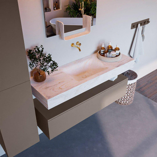 Mondiaz ALAN-DLUX Ensemble de meuble - 130cm - meuble Smoke mat - 1 tiroir - Lavabo Cloud Ostra suspendu - vasque Centre - 0 trous de robinet