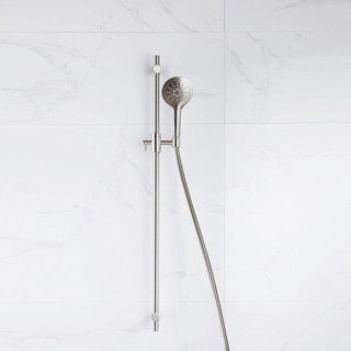 Fortifura Calvi Ensemble de douche avec barre curseur - douchette ronde - flexible lisse - Inox brossé PVD