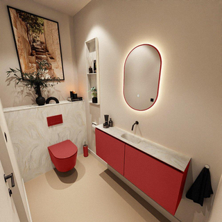 MONDIAZ TURE-DLUX Meuble toilette - 120cm - Fire - EDEN - vasque Ostra - position centrale - sans trou de robinet