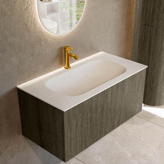 Mondiaz KURVE Ensemble de meuble de salle de bain - 90x46x40cm - 1 tiroir - lavabo en solid surface - milieu - 1 trou de robinet - Shadow