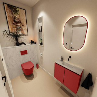 MONDIAZ TURE-DLUX Meuble toilette - 60cm - Fire - EDEN - vasque Opalo - position centrale - sans trou de robinet