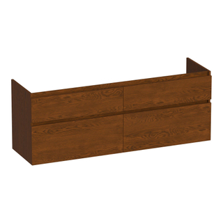 BRAUER Delight wastafelonderkast - 140x46x60cm - 4 softclose lades - greeploos - 2 sifon uitsparingen - massief eiken - lamellen eiken bruin