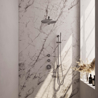 Brauer Douche pluie encastrée Carving brossé - douche principale 30cm - 3 boutons Carving - bras mural droit - glissière - douchette à main 1 fonction - PVD - inox brossé