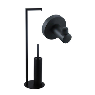 FugaFlow Eccelente Porte-rouleau de papier toilette sur pied avec brosse WC - avec crochet pour serviette - noir mat