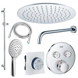 Grohe ensemble de douche grohtherm douche de tête 30cm avec bras mural comprenant une douchette à main, une barre coulissante 90cm et un flexible de douche chrome