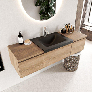 MONDIAZ BUKLA 140cm badmeubel met module 40 kleur Washed Oak met 3 lades. Wastafel CLOUD midden 1 kraangat kleur Urban.