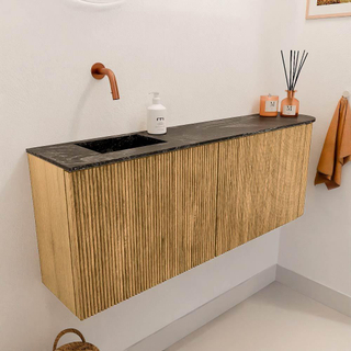 Mondiaz JOYA-DLUX 111.6cm toiletmeubel - ronding rechts kleur Oak - Wastafel FAYE positie Links Zonder kraangat kleur Lava.