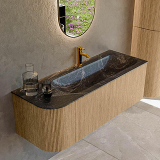 MONDIAZ KURVE-DLUX 125cm Meuble salle de bain avec module 25 G - couleur Oak - 1 tiroir - 1 porte - vasque BIG MEDIUM droite - 1 trou de robinet - couleur Lava