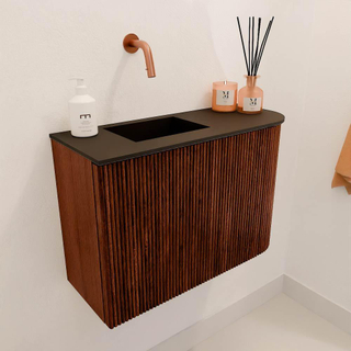 Mondiaz JOYA 61.6cm meuble de toilette - arrondi droit couleur Ruby - Lavabo FAYE position Gauche Sans trou de robinet couleur Urban.