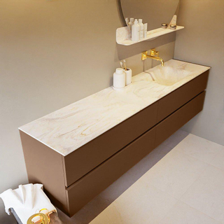 Mondiaz VICA-DLUX ensemble de meuble de salle de bain - 200cm - meuble sous-vasque repos - 4 tiroirs - lavabo encastrée cloud droite - sans trous de robinet - version haute de 60cm - ostra