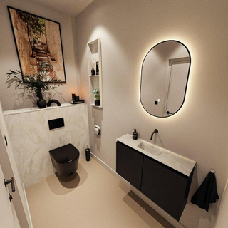 MONDIAZ TURE-DLUX Meuble toilette - 80cm - Urban - EDEN - vasque Ostra - position centrale - sans trou de robinet