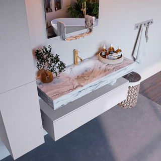 Mondiaz ALAN-DLUX Ensemble de meuble - 120cm - meuble Cale mat - 1 tiroir - Lavabo Cloud Glace suspendu - vasque Centre - 1 trou de robinet