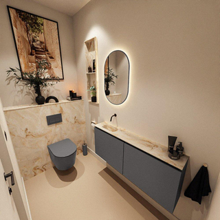MONDIAZ TURE-DLUX Meuble toilette - 120cm - Dark Grey - EDEN - vasque Frappe - position gauche - sans trou de robinet
