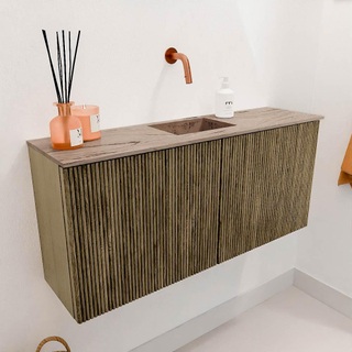 Mondiaz JOYA-DLUX 90cm meuble de salle de bains - couleur Dusk - Vasque FAYE position Milieu Sans trou de robinet couleur Arena.