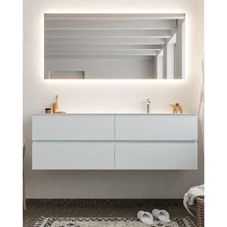 MONDIAZ VICA Ensemble de meuble salle de bain - 150cm - 4 tiroirs - lavabo Moon à droite - 1 trou de robinet - solid surface argile