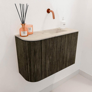 Mondiaz JOYA-DLUX 61.6cm toiletmeubel - ronding links kleur Shadow - Wastafel FAYE positie Rechts Zonder kraangat kleur Frappe.