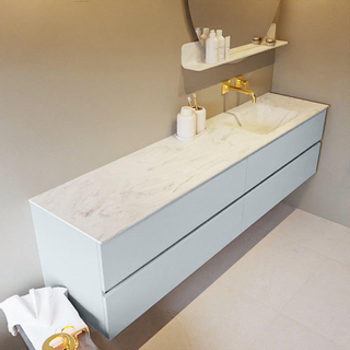 Mondiaz VICA-DLUX ensemble de meuble de salle de bain - 200cm - meuble sous-vasque argile - 4 tiroirs - lavabo encastré nuage droite - sans trous de robinet - version haute de 60cm - opalo