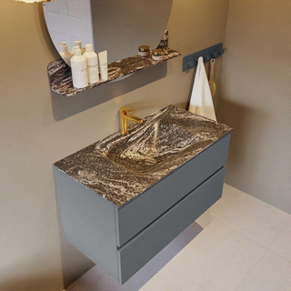 Mondiaz VICA-DLUX Ensemble de meuble de salle de bain - 90cm - meuble sous-vasque plata - 2 tiroirs - lavabo encastrée cloud milieu - 1 trou de robinet - version haute de 60cm - lave